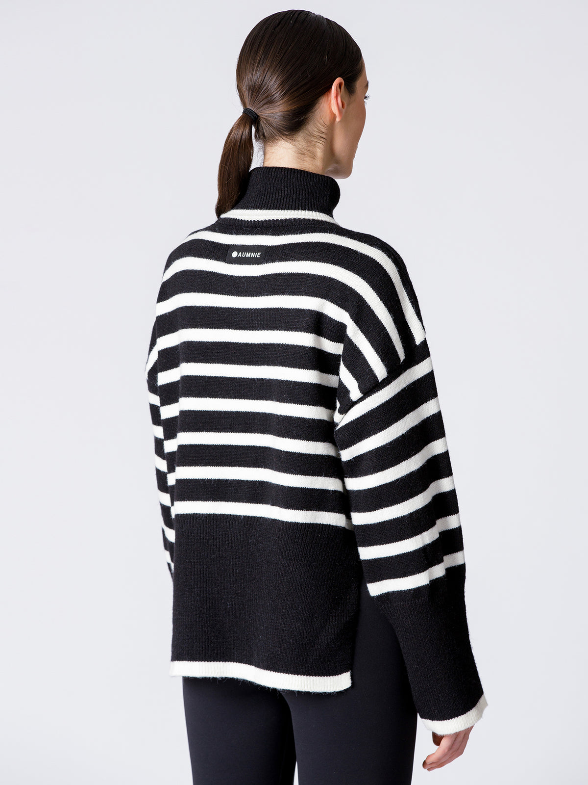 RELAXED STRIPED TURTLENECK SWEATER, BLACK/WHITE