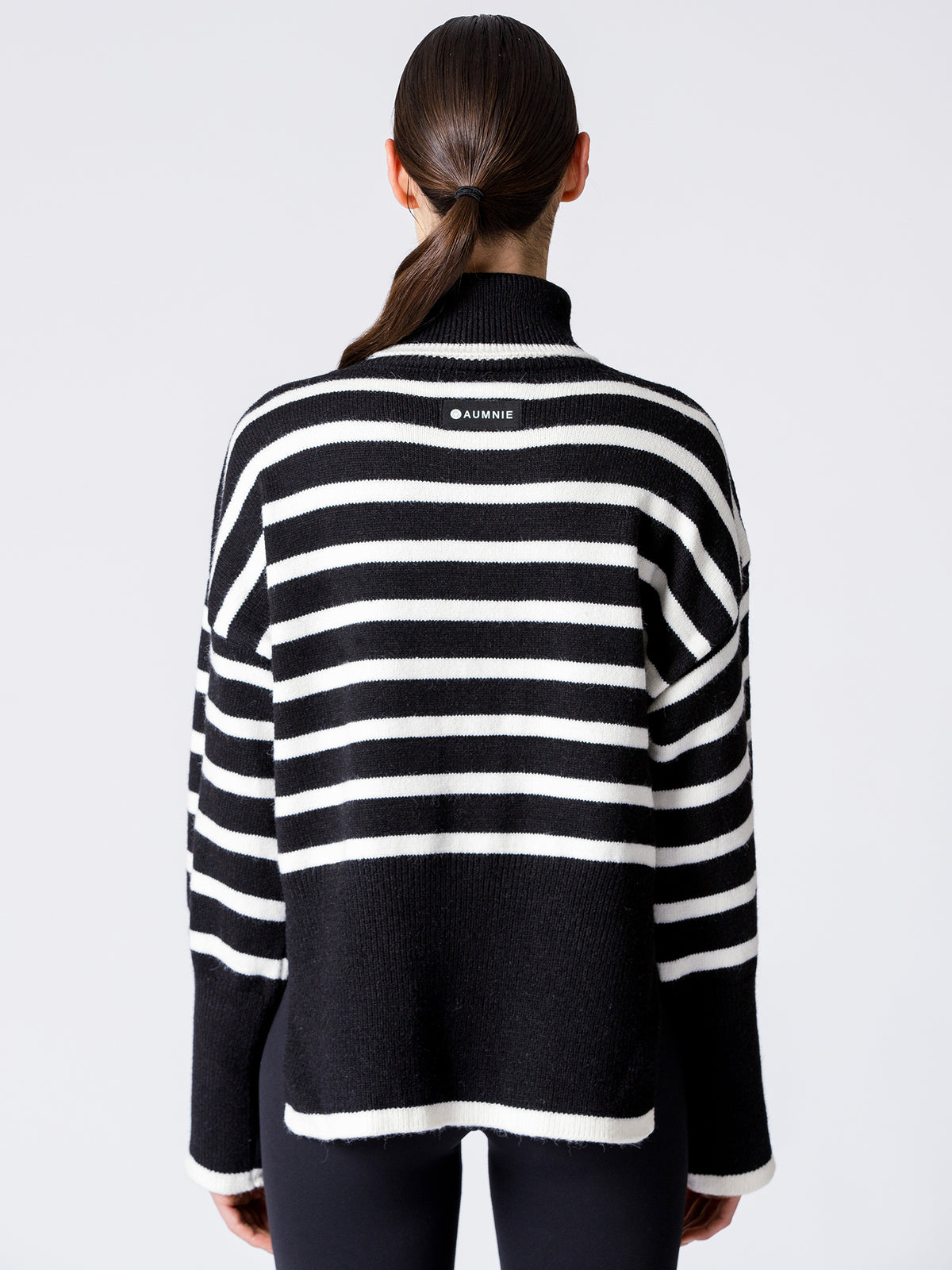 RELAXED STRIPED TURTLENECK SWEATER, BLACK/WHITE