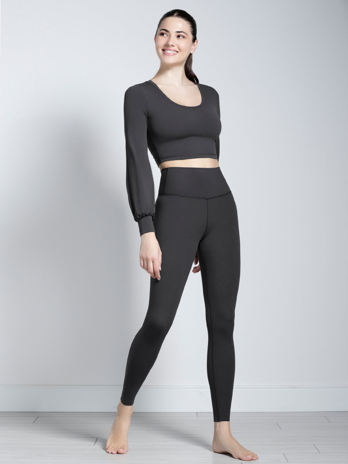 PUFF SLEEVE CROPPED TOP, LIMESTONE
