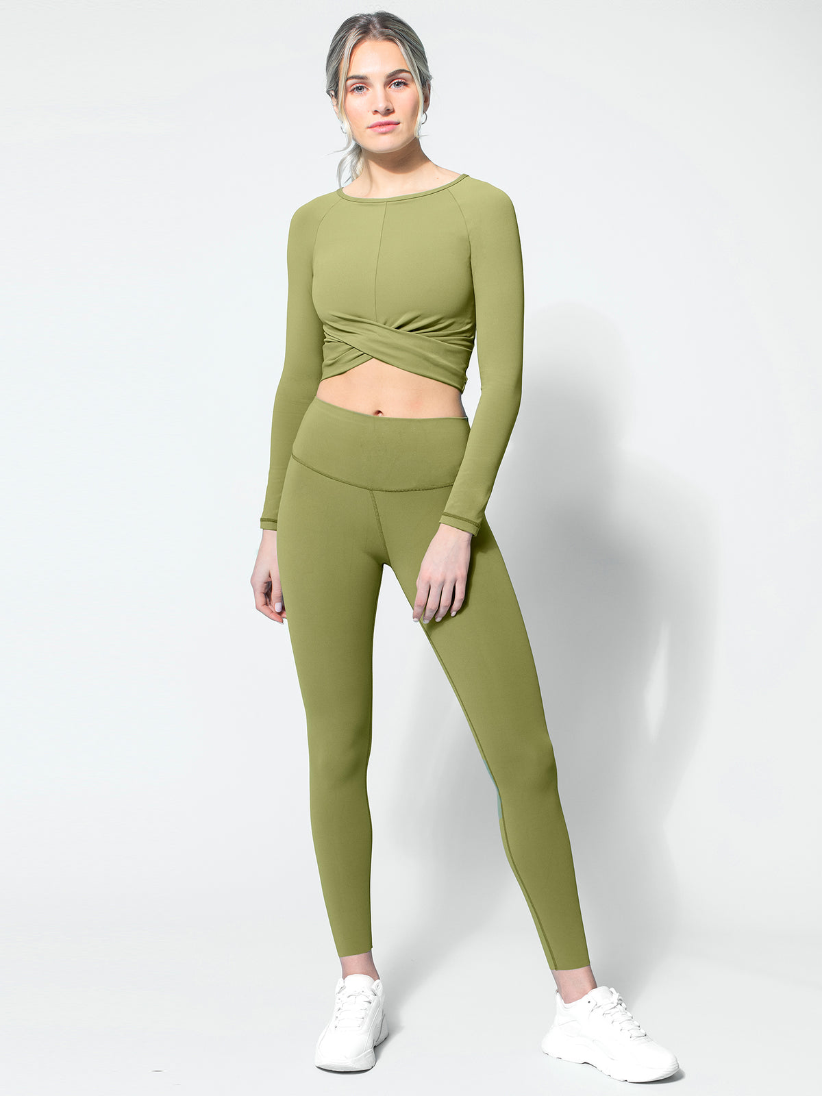 NUDE FRONT WRAP LONG SLEEVE TEE, SAFFRON