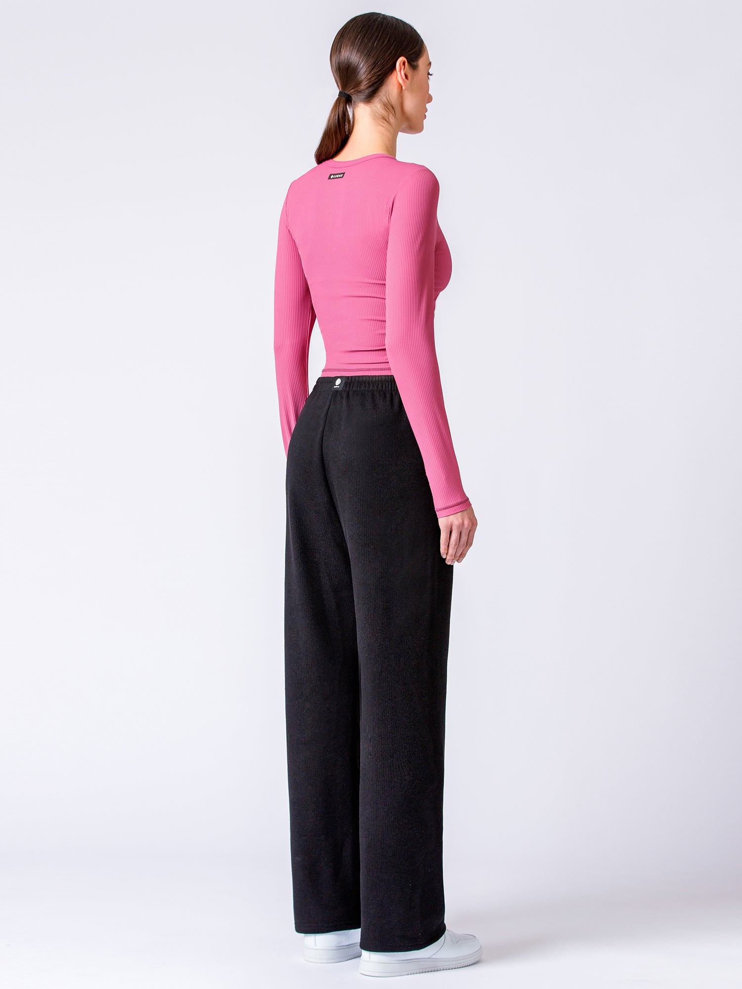 RIBBED HIGH WAIST WINTER FLEECE WIDE LEG SWEATPANTS