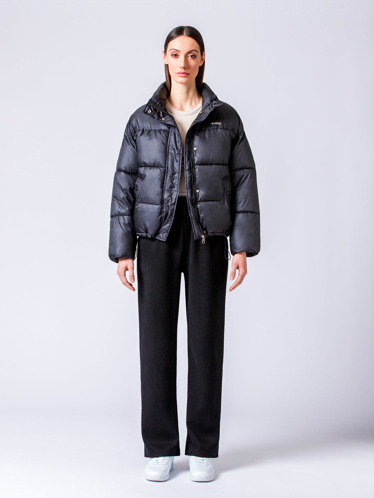 RIBBED HIGH WAIST WINTER FLEECE WIDE LEG SWEATPANTS