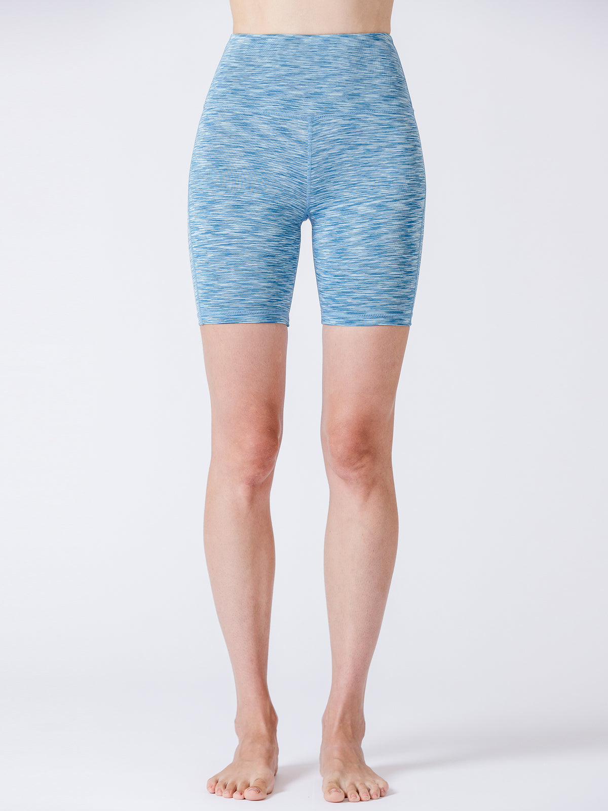 FLEX 6" HIGH WAIST SHORTS, LIGHT BLUE MELANGE