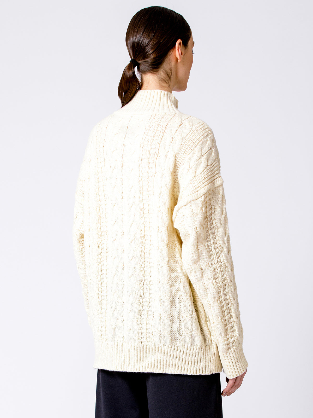 VINTAGE MOCK NECK OVERSIZED CABLE KNIT SWEATER, CREAM
