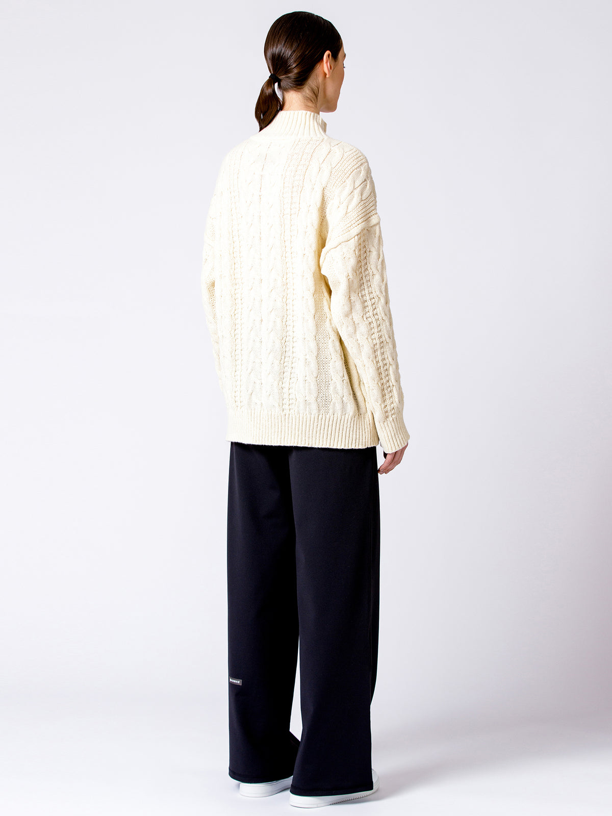VINTAGE MOCK NECK OVERSIZED CABLE KNIT SWEATER, CREAM
