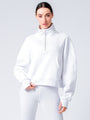 COLLARED HALF ZIP RELAXED SWEATSHIRT, WHITE