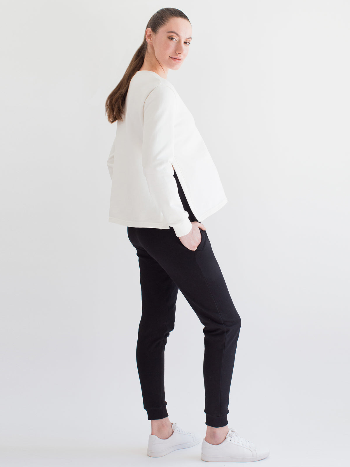 MATERNITY SIDESPLIT SWEATSHIRT, WHITE