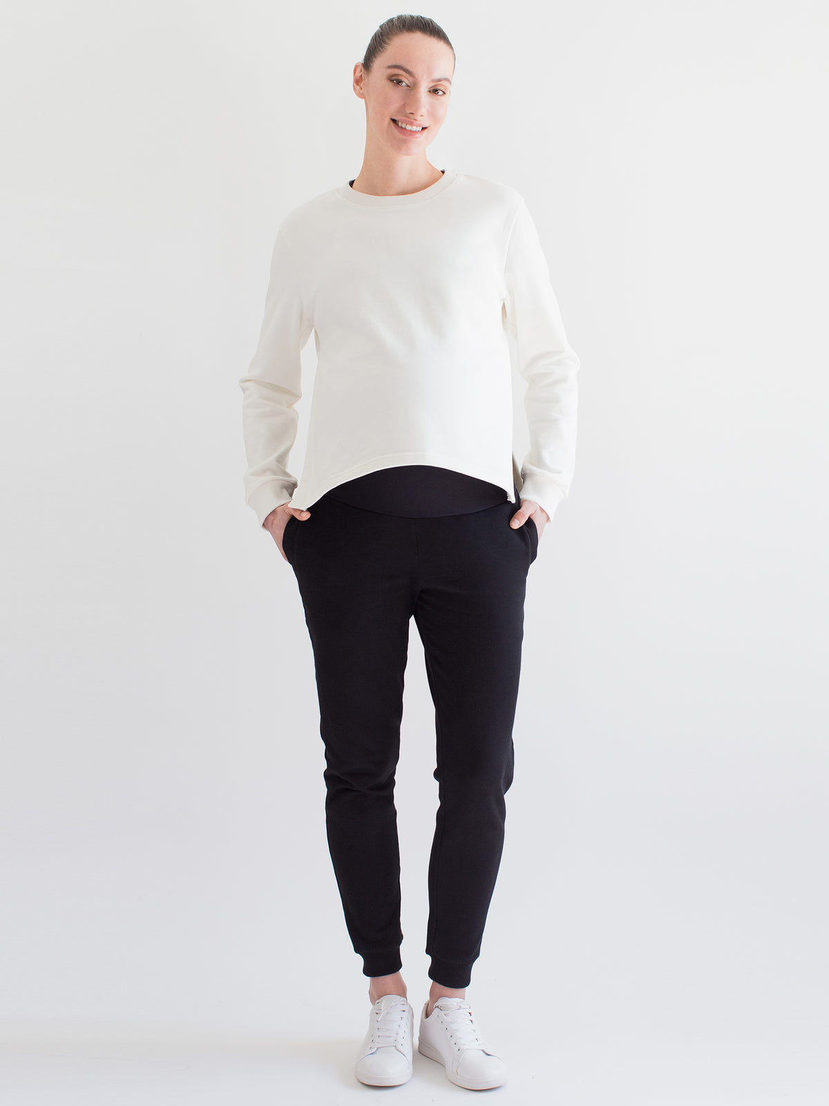 MATERNITY SIDESPLIT SWEATSHIRT, WHITE
