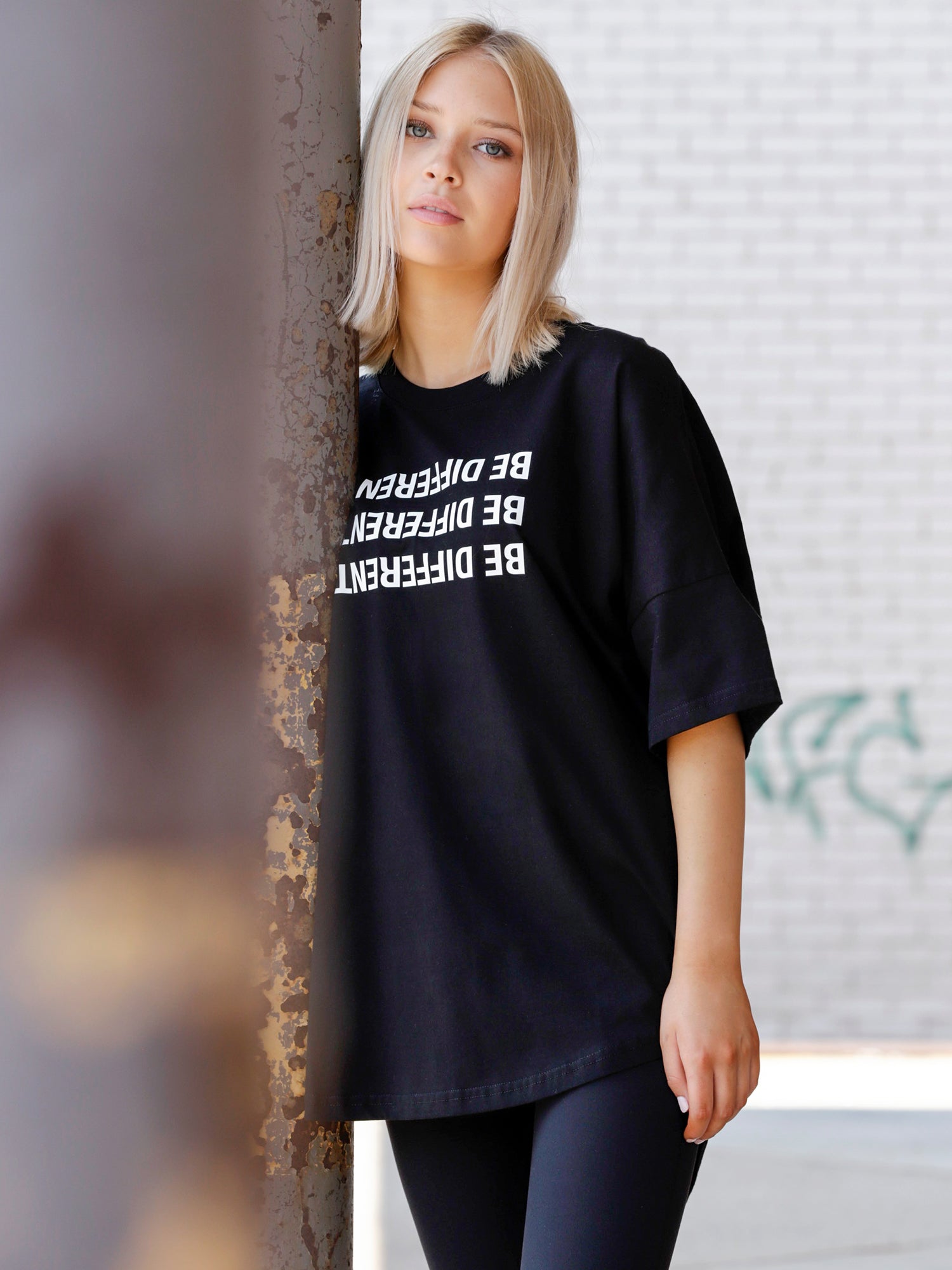 HI LO OVERSIZE COTTON TEE, BLACK