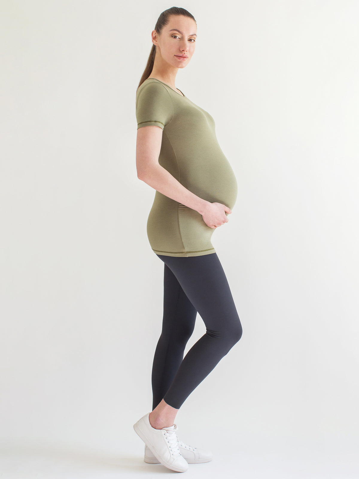 MATERNITY SOFT STRETCH SHORT SLEEVE TEE, SAGE