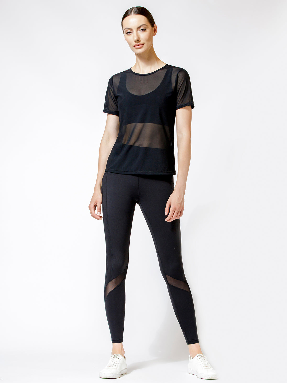 FITTED MESH TEE, BLACK MESH