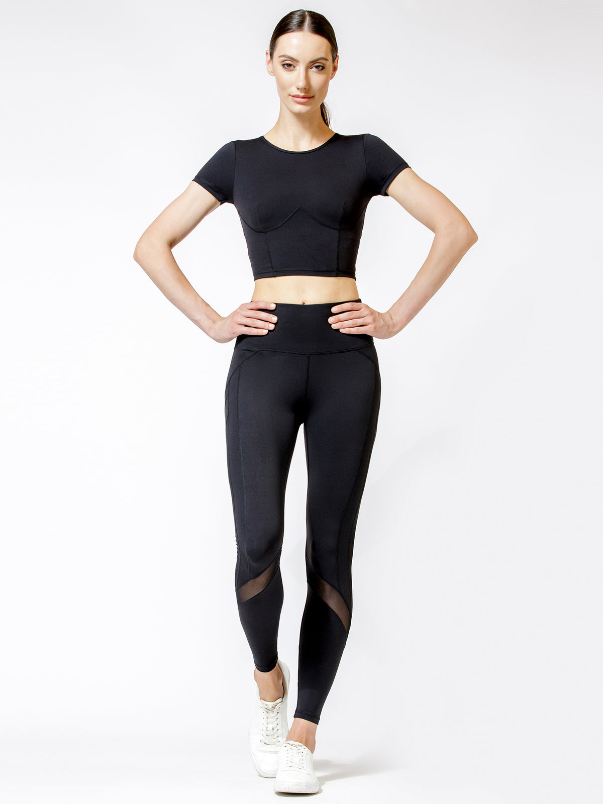 MESH BACK CROPPED TEE, BLACK/BLACK MESH