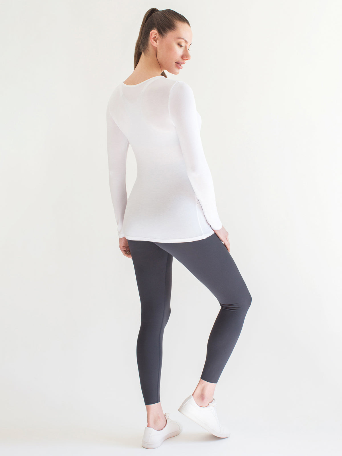 MATERNITY SOFT STRETCH LONG SLEEVE TEE, WHITE
