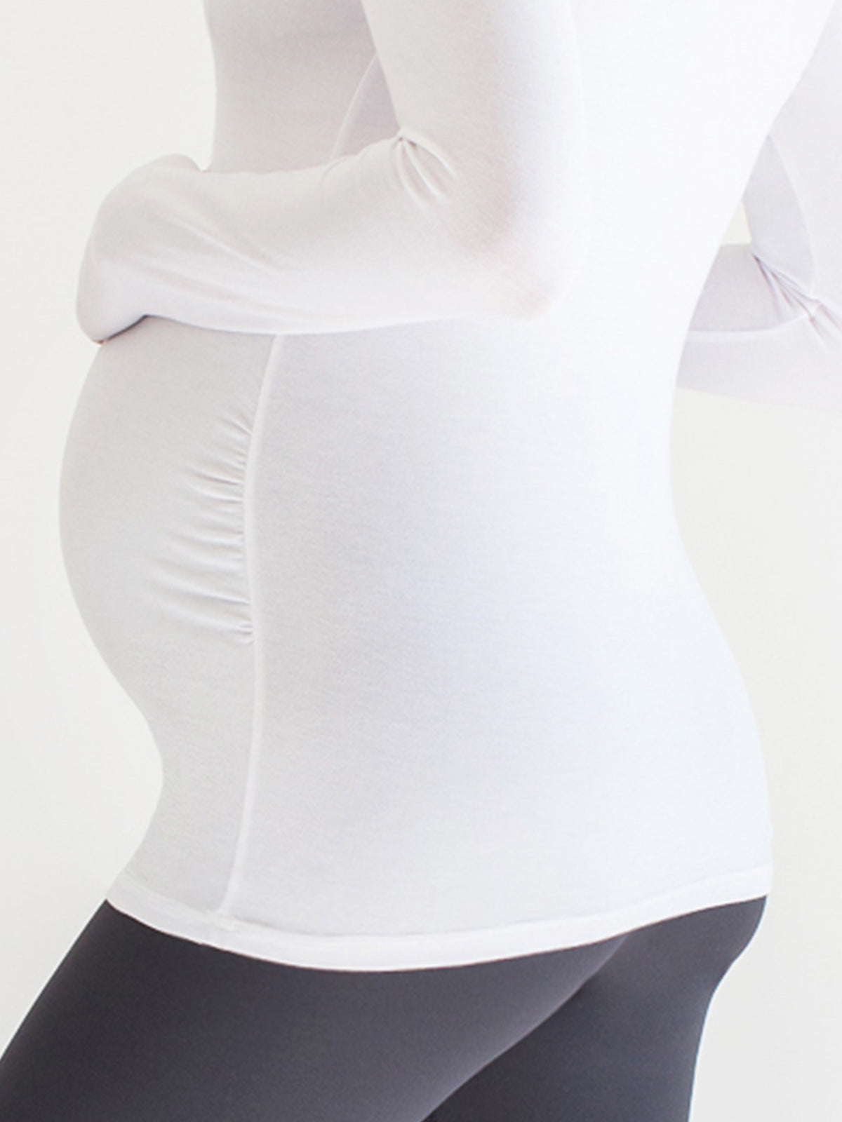 MATERNITY SOFT STRETCH LONG SLEEVE TEE, WHITE