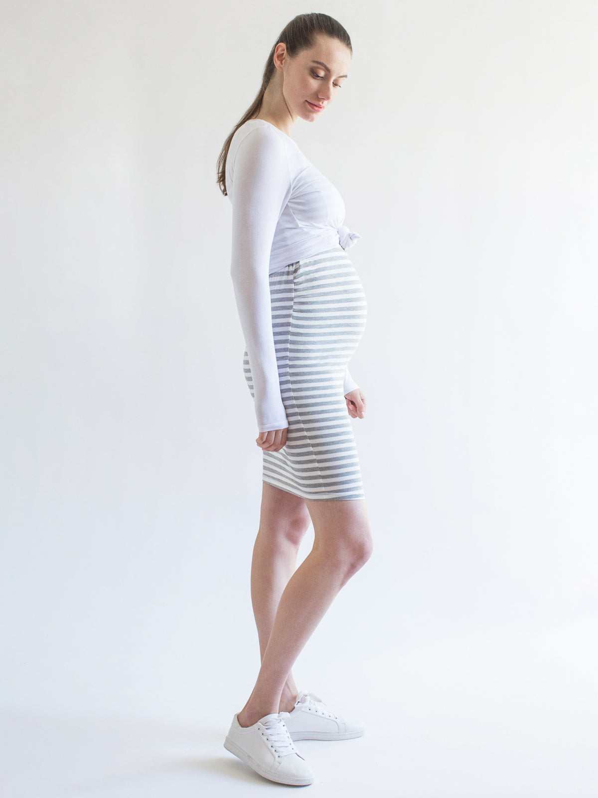 MATERNITY SOFT STRETCH LONG SLEEVE TEE, WHITE
