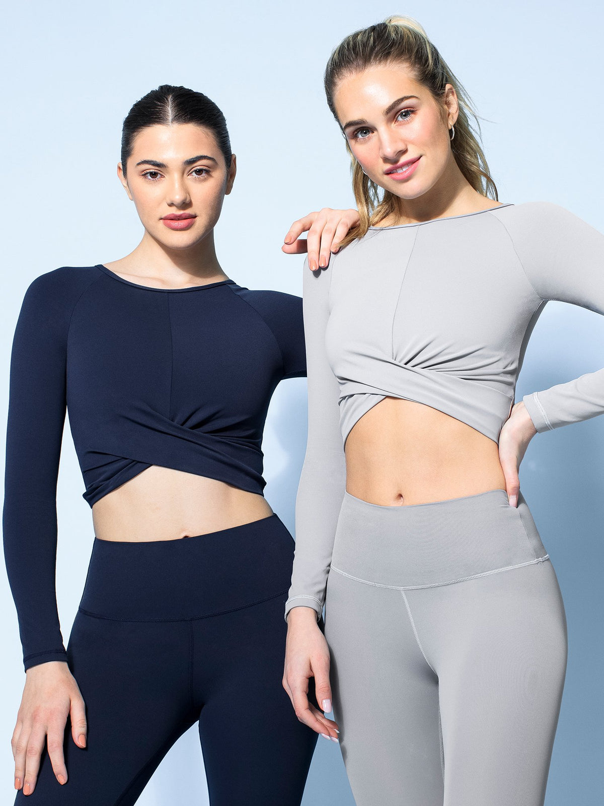 NUDE FRONT WRAP LONG SLEEVE TEE, LUNAR GREY