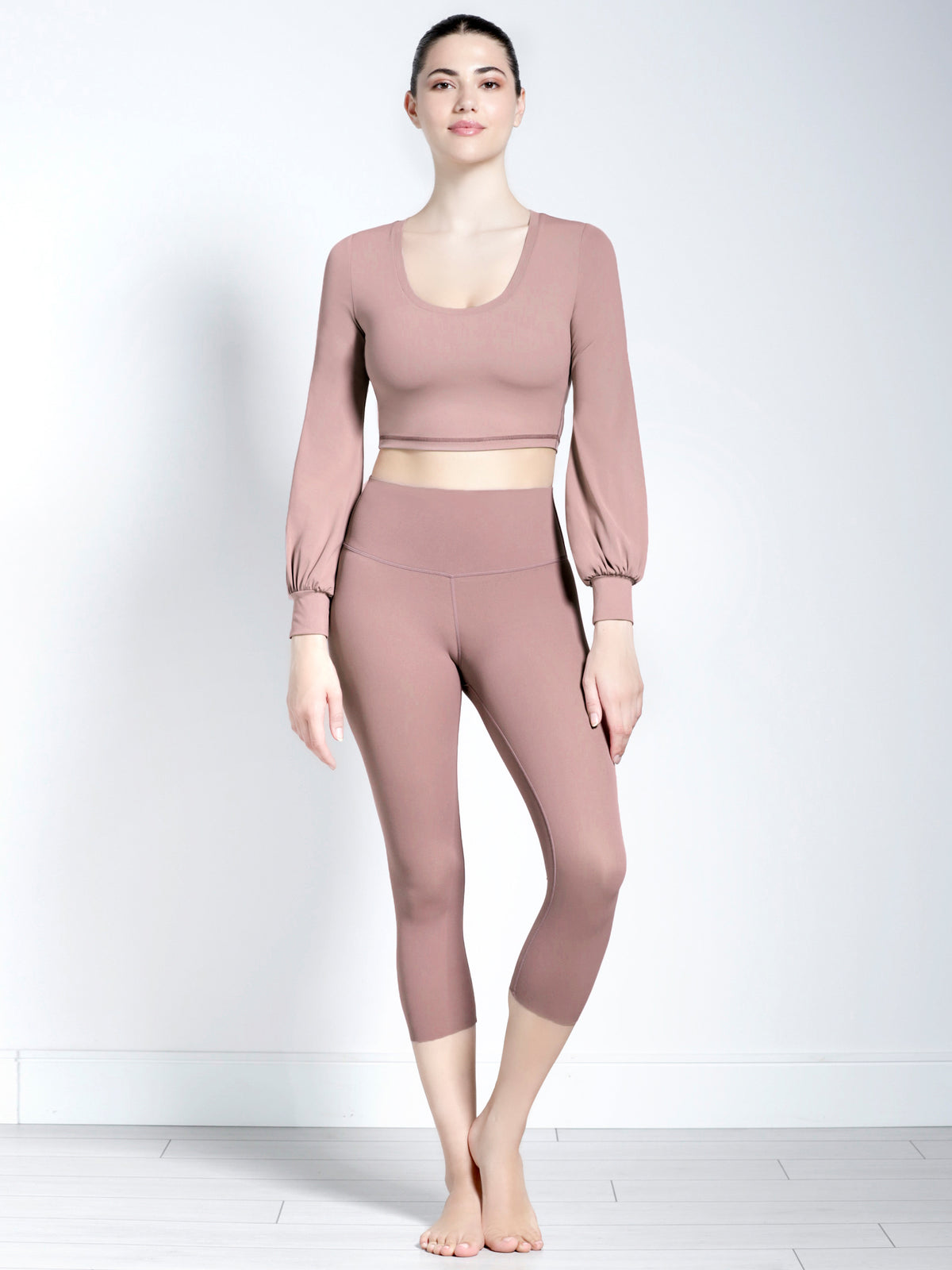 PUFF SLEEVE CROPPED TOP, ASH MAUVE