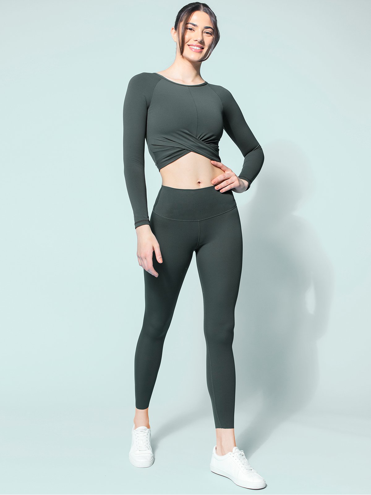 NUDE FRONT WRAP LONG SLEEVE TEE, DEEP FOREST