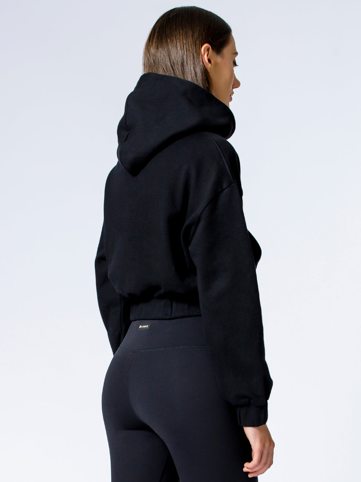 ZIP UP CROPPED HOODIE, BLACK