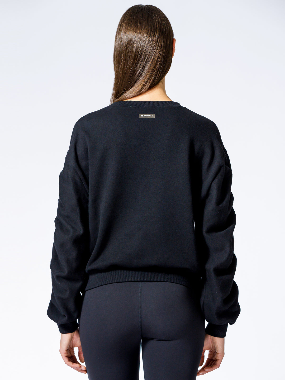 RUCHED RUNWAY SWEATSHIRT, BLACK