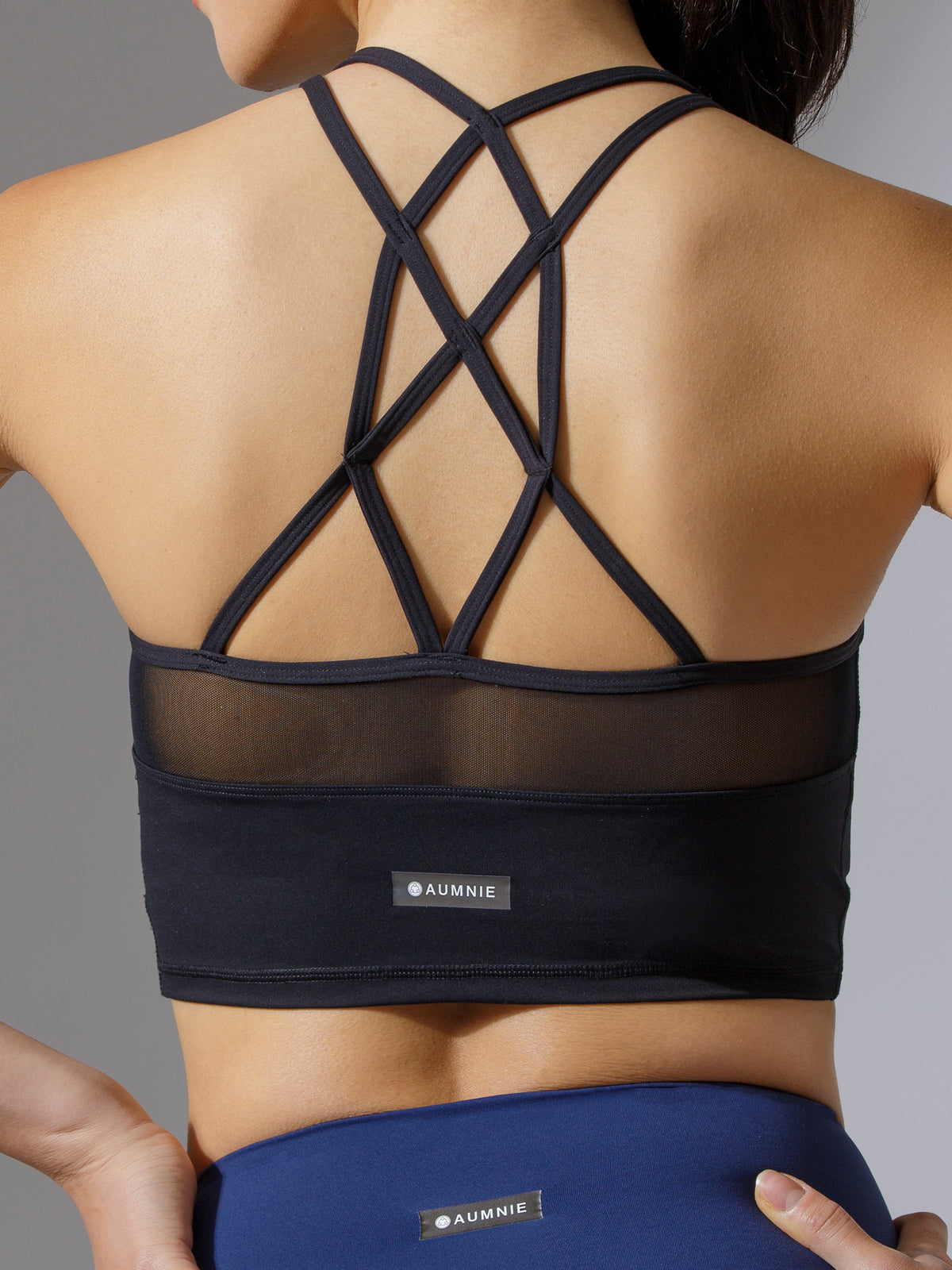 LABRYINTH CROPPED TANK, BLACK/BLACK MESH