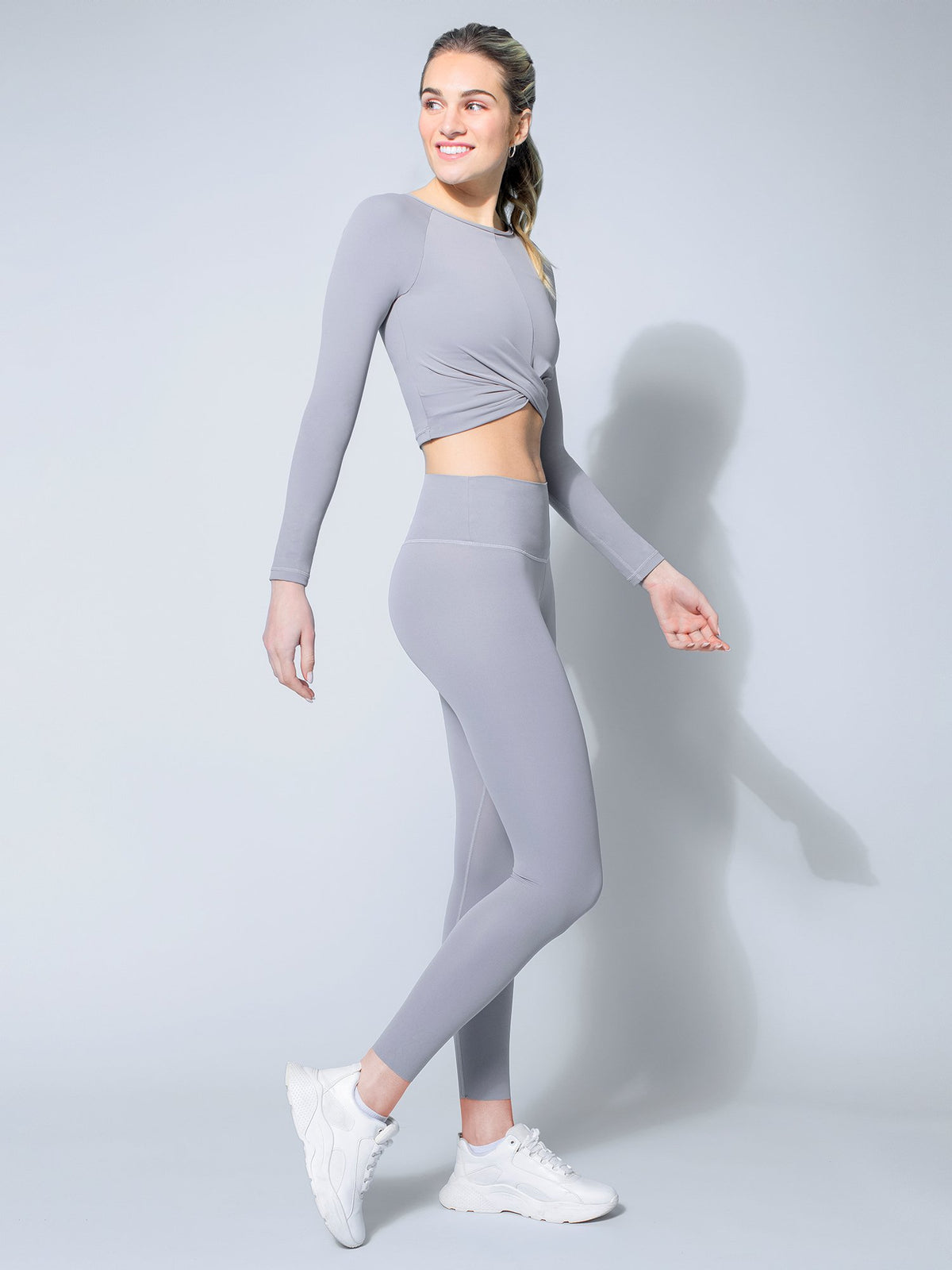NUDE FRONT WRAP LONG SLEEVE TEE, LUNAR GREY