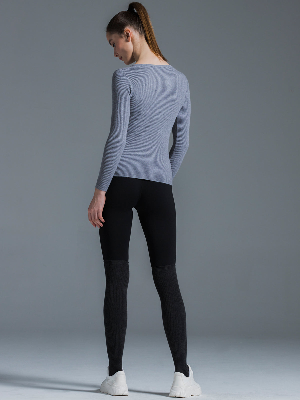 RIBBED HENLEY TEE, GREY