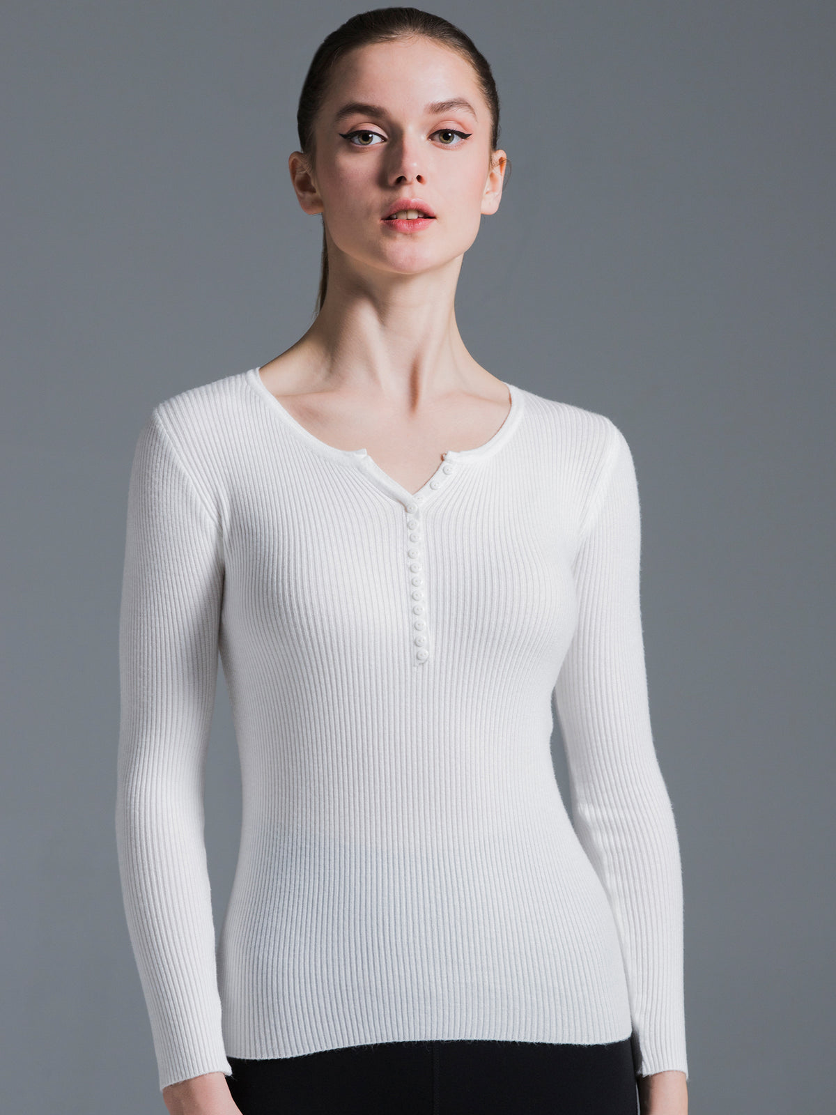 RIBBED HENLEY TEE, WHITE