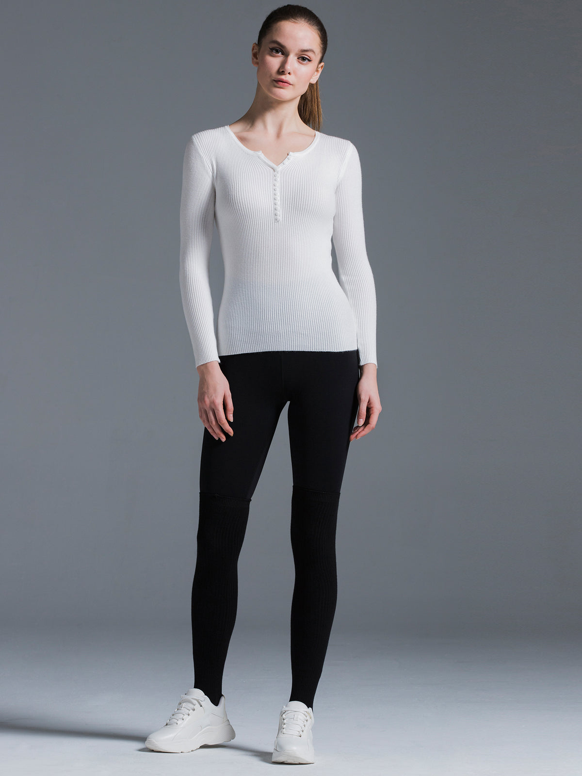 RIBBED HENLEY TEE, WHITE