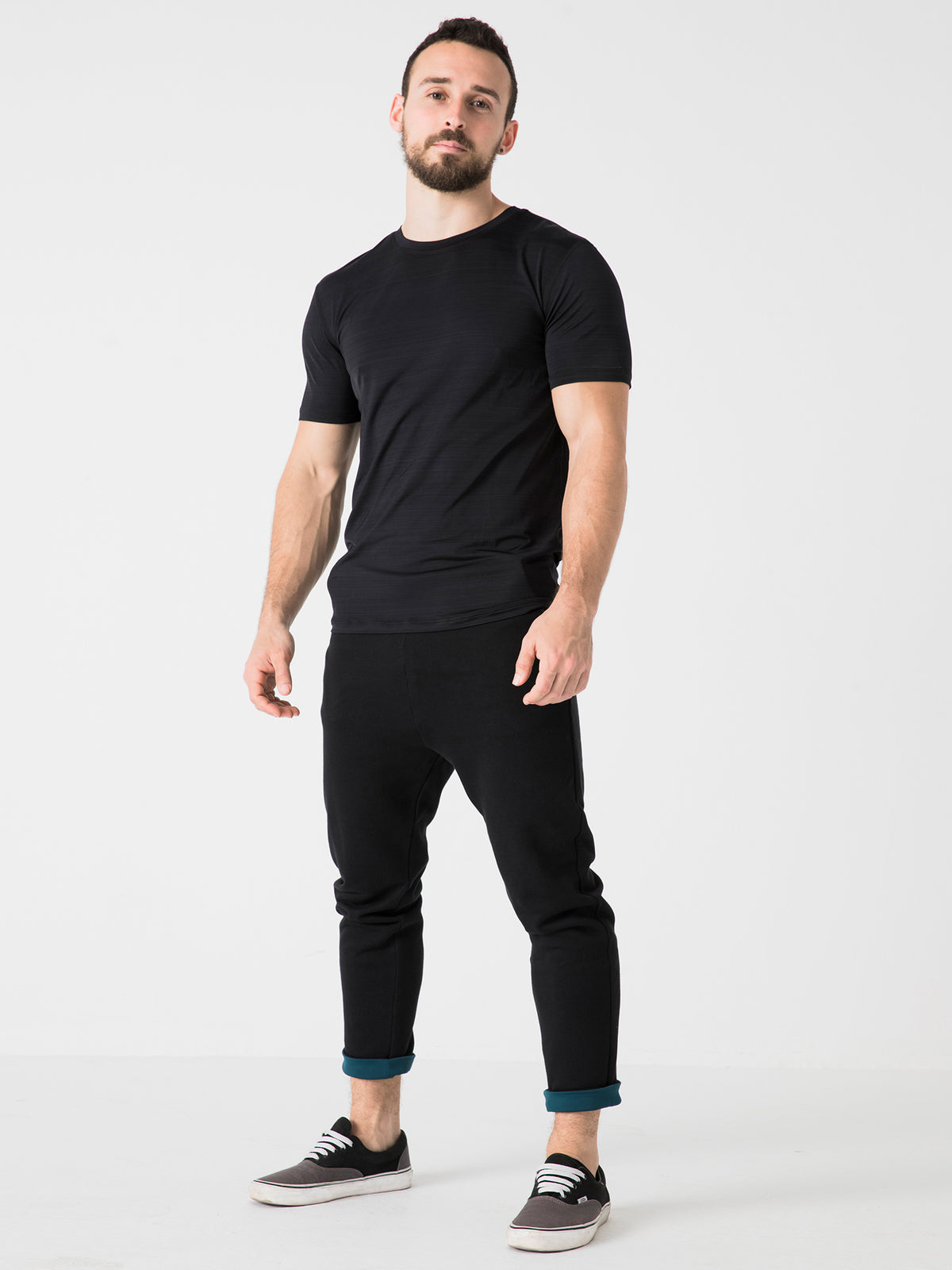 LOW RISE CUFF PANTS, BLACK