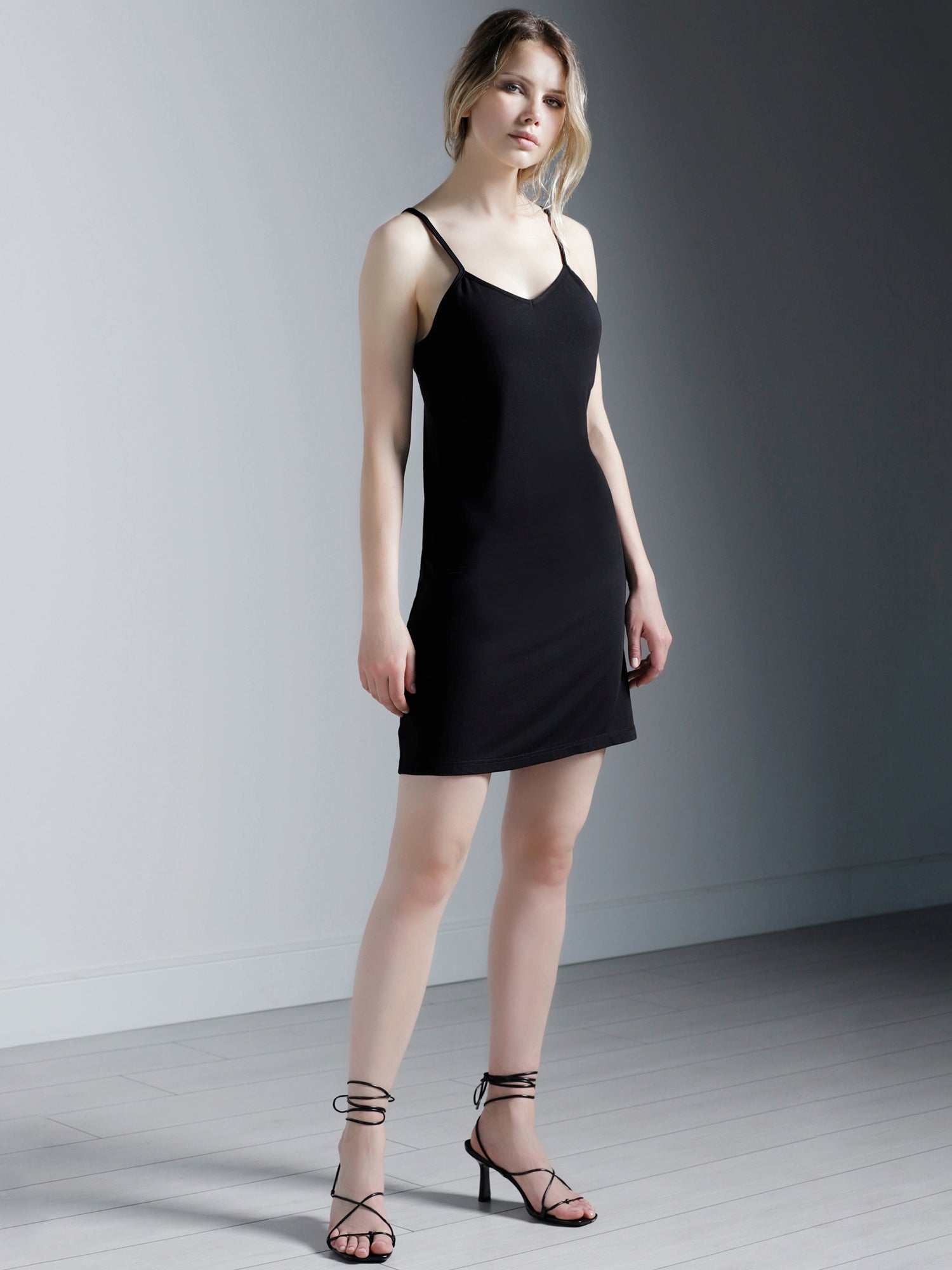 MINI SLIP DRESS, BLACK