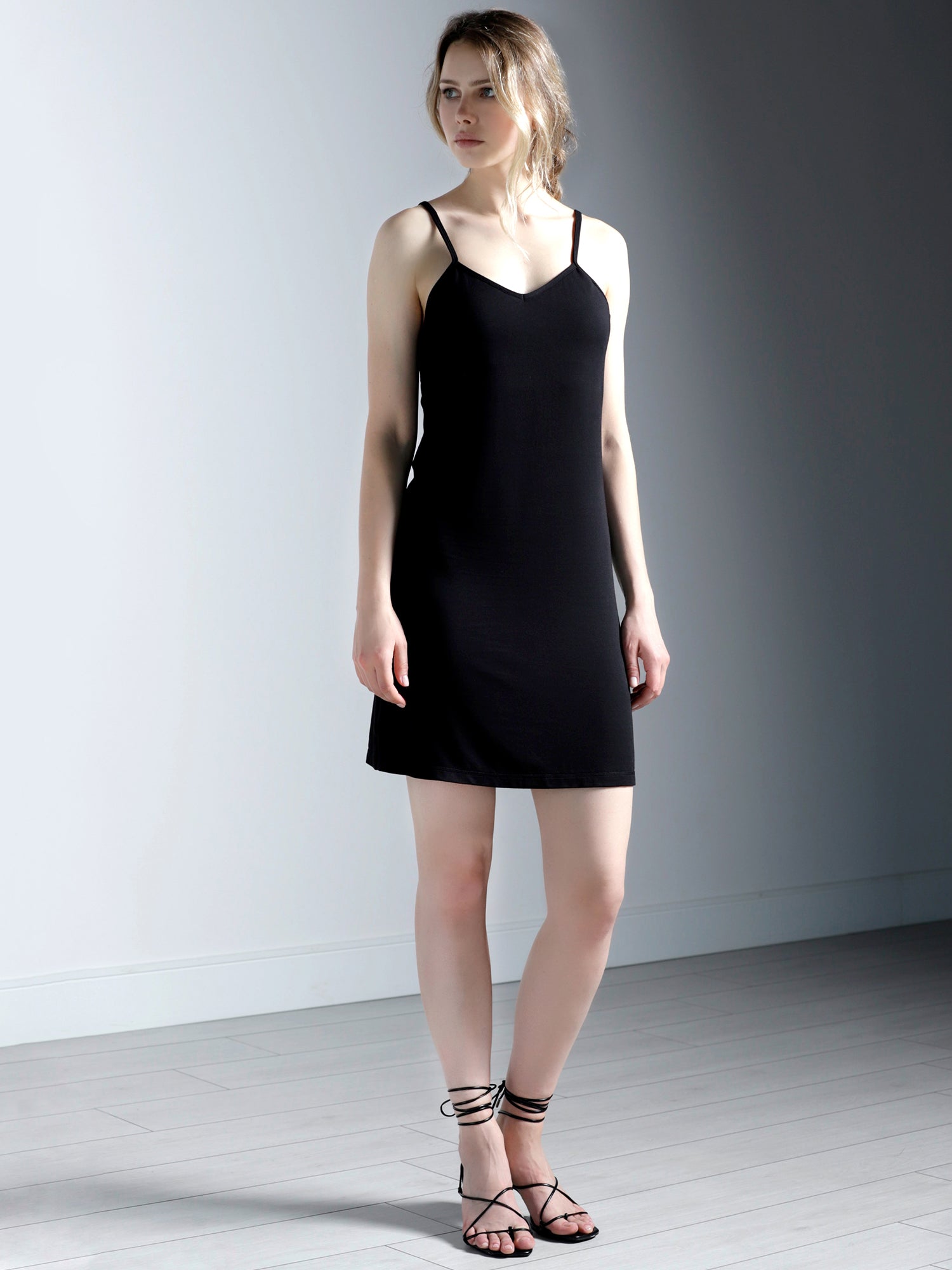 MINI SLIP DRESS, BLACK