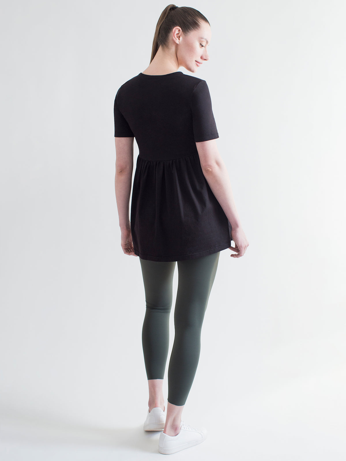 MATERNITY PLEATED SOFT STRETCH TOP, BLACK