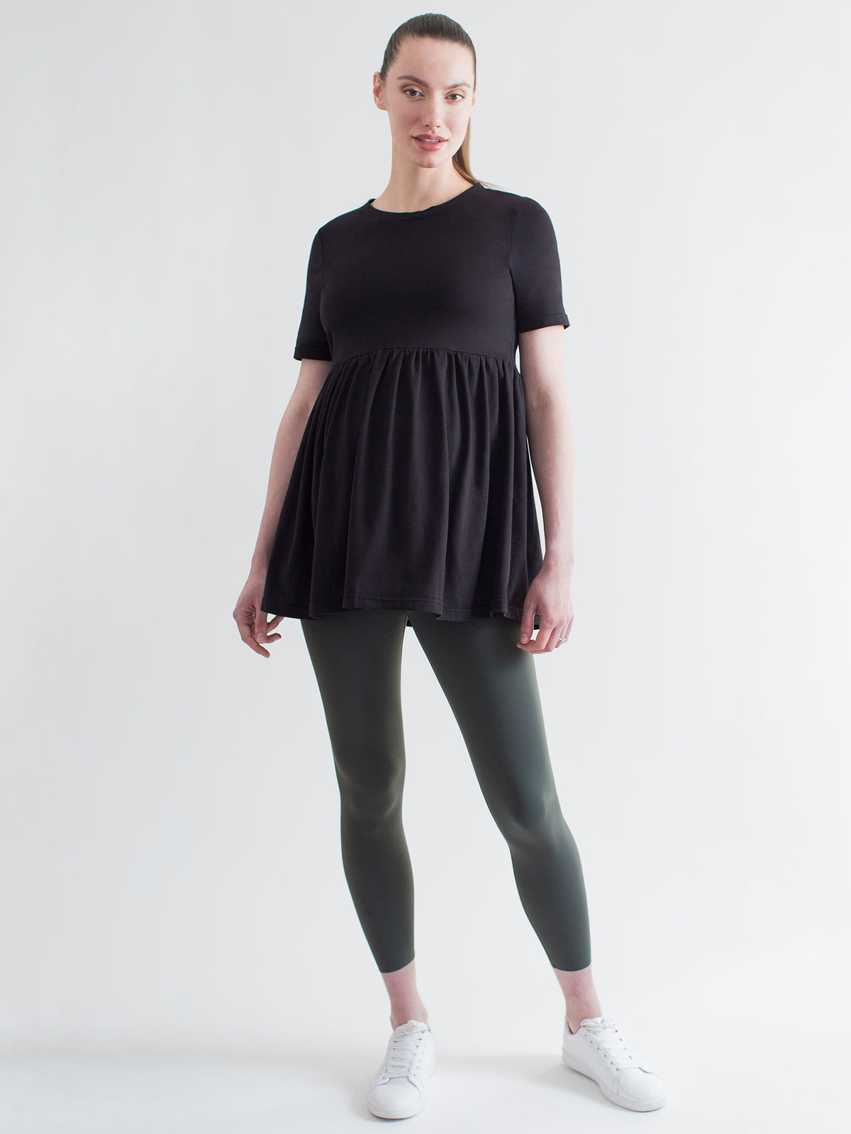 MATERNITY PLEATED SOFT STRETCH TOP, BLACK